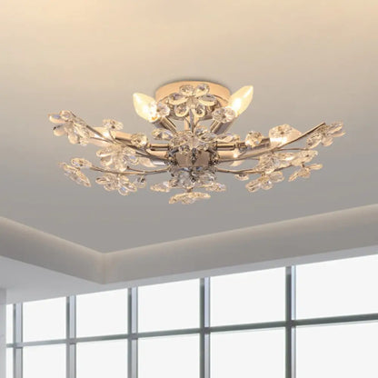 DecorBites™ DecorBites™ Modern Chrome Finish Semi Flush Mount with 6 Lights & Flower Crystal Accents