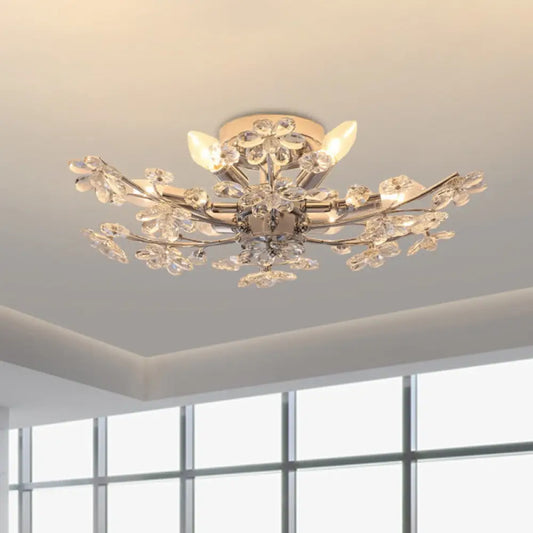DecorBites™ DecorBites™ Modern Chrome Finish Semi Flush Mount with 6 Lights & Flower Crystal Accents