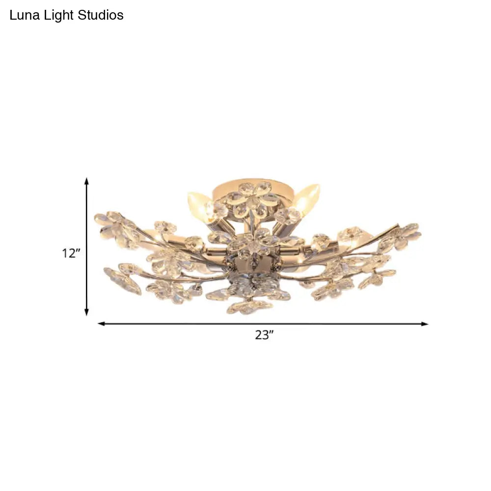 DecorBites™ DecorBites™ Modern Chrome Finish Semi Flush Mount with 6 Lights & Flower Crystal Accents