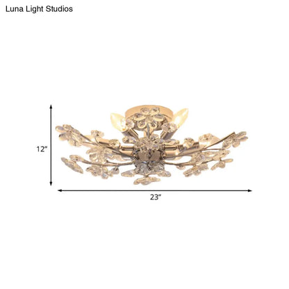 DecorBites™ DecorBites™ Modern Chrome Finish Semi Flush Mount with 6 Lights & Flower Crystal Accents