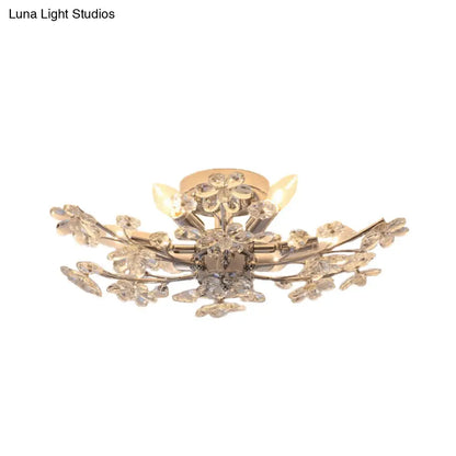 DecorBites™ DecorBites™ Modern Chrome Finish Semi Flush Mount with 6 Lights & Flower Crystal Accents