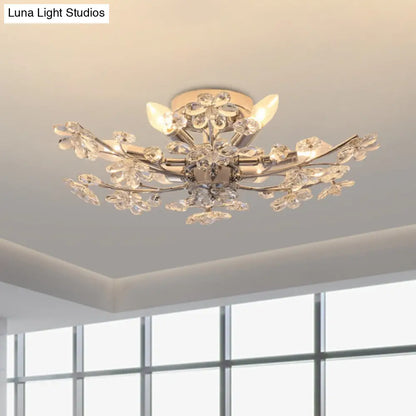 DecorBites™ DecorBites™ Modern Chrome Finish Semi Flush Mount with 6 Lights & Flower Crystal Accents