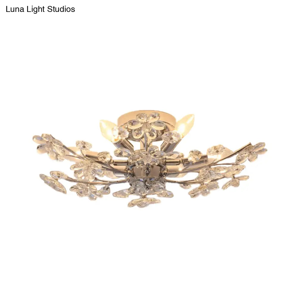 DecorBites™ DecorBites™ Modern Chrome Finish Semi Flush Mount with 6 Lights & Flower Crystal Accents