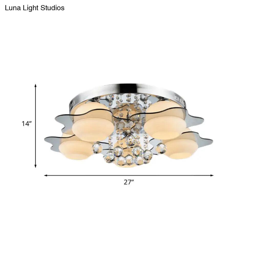 DecorBites™ DecorBites™ Modern Chrome Floral Flushmount Ceiling Light with Crystal Ball Drop - White Glass, 3/5-Head - Ideal for Living Room