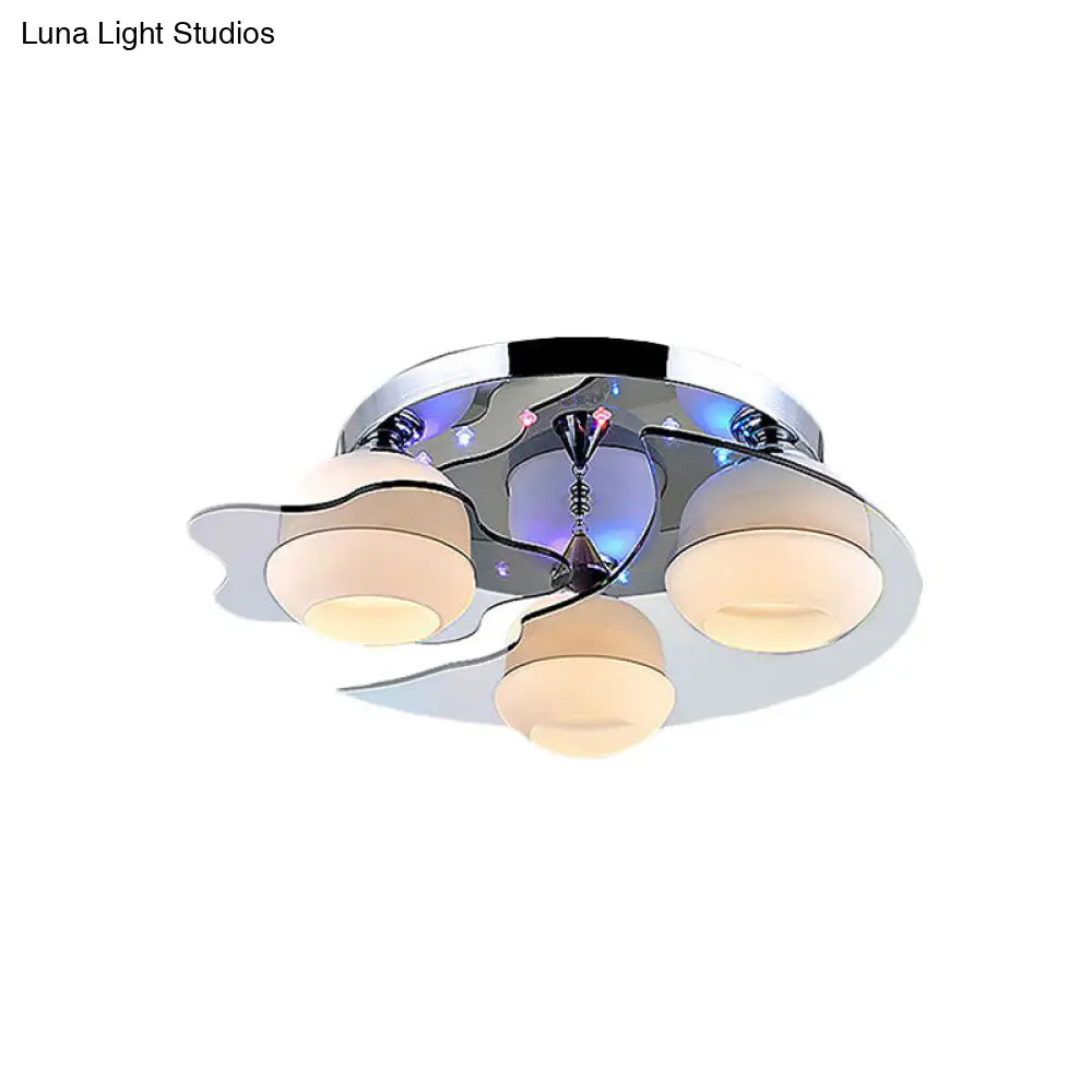 DecorBites™ DecorBites™ Modern Chrome Floral Flushmount Ceiling Light with Crystal Ball Drop - White Glass, 3/5-Head - Ideal for Living Room