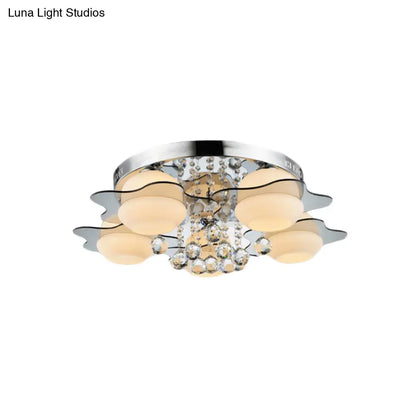 DecorBites™ DecorBites™ Modern Chrome Floral Flushmount Ceiling Light with Crystal Ball Drop - White Glass, 3/5-Head - Ideal for Living Room
