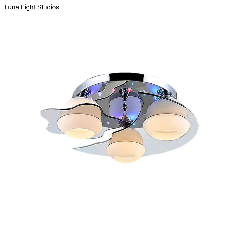 DecorBites™ DecorBites™ Modern Chrome Floral Flushmount Ceiling Light with Crystal Ball Drop - White Glass, 3/5-Head - Ideal for Living Room