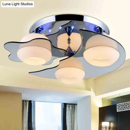 DecorBites™ DecorBites™ Modern Chrome Floral Flushmount Ceiling Light with Crystal Ball Drop - White Glass, 3/5-Head - Ideal for Living Room