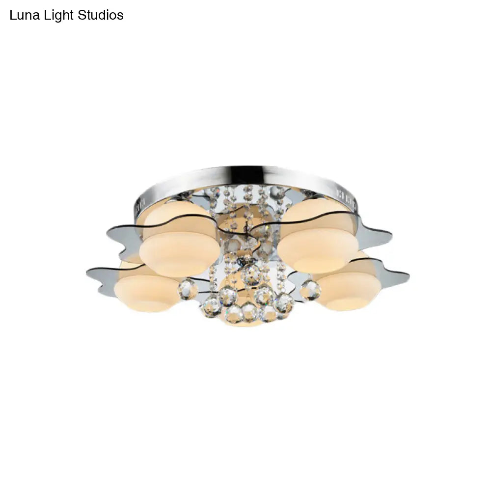 DecorBites™ DecorBites™ Modern Chrome Floral Flushmount Ceiling Light with Crystal Ball Drop - White Glass, 3/5-Head - Ideal for Living Room
