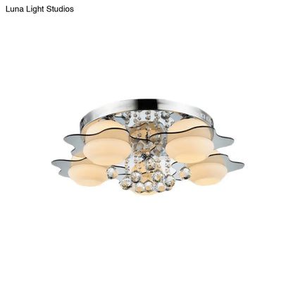 DecorBites™ DecorBites™ Modern Chrome Floral Flushmount Ceiling Light with Crystal Ball Drop - White Glass, 3/5-Head - Ideal for Living Room