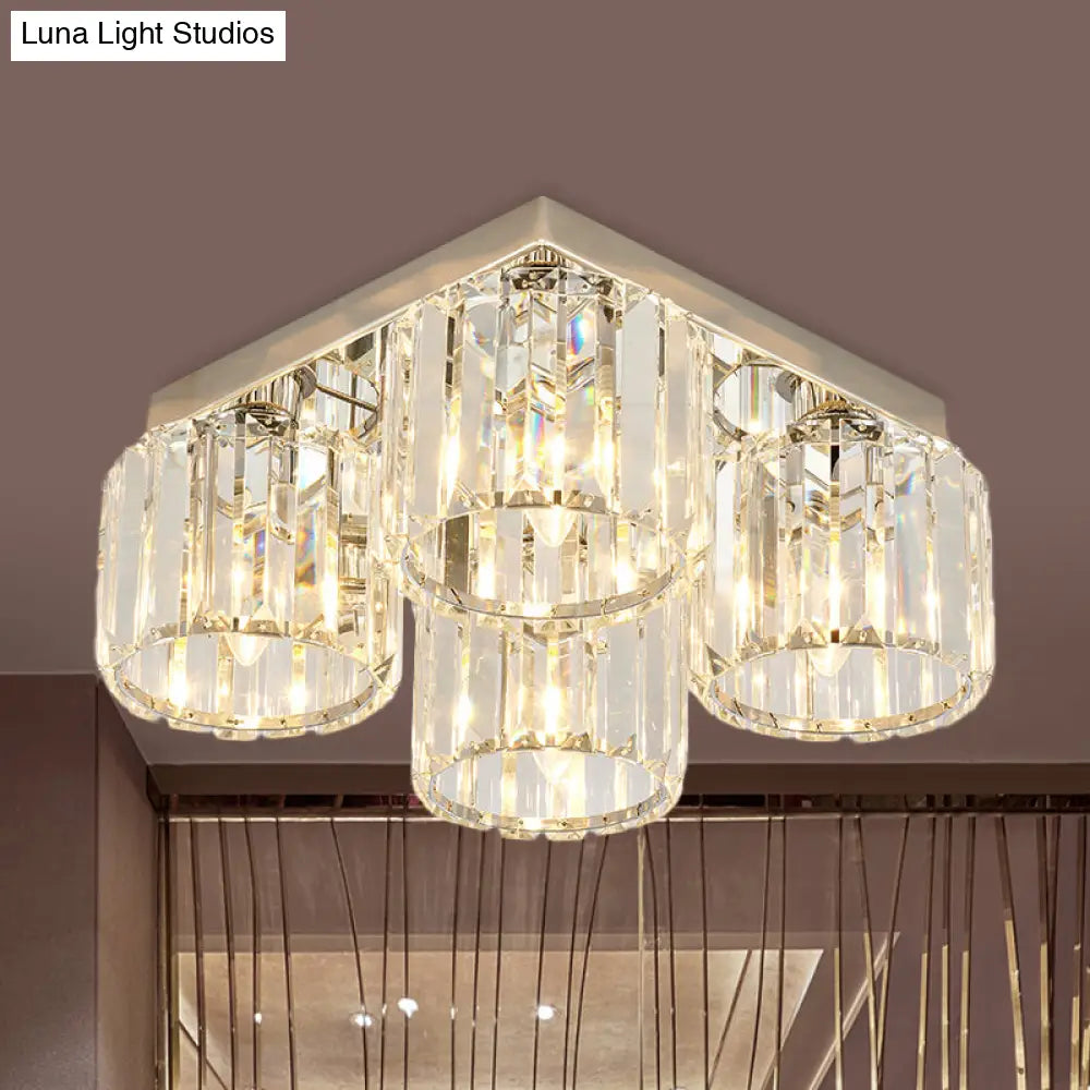 DecorBites™ DecorBites™ Modern Chrome Flush Mount Ceiling Lamp with Prismatic Crystal Bulbs