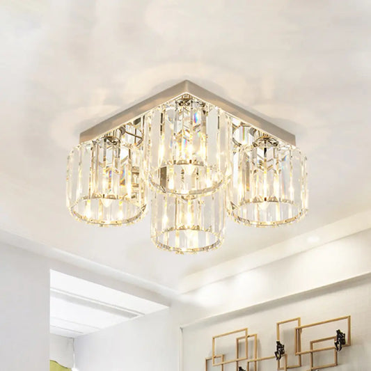 DecorBites™ DecorBites™ Modern Chrome Flush Mount Ceiling Lamp with Prismatic Crystal Bulbs