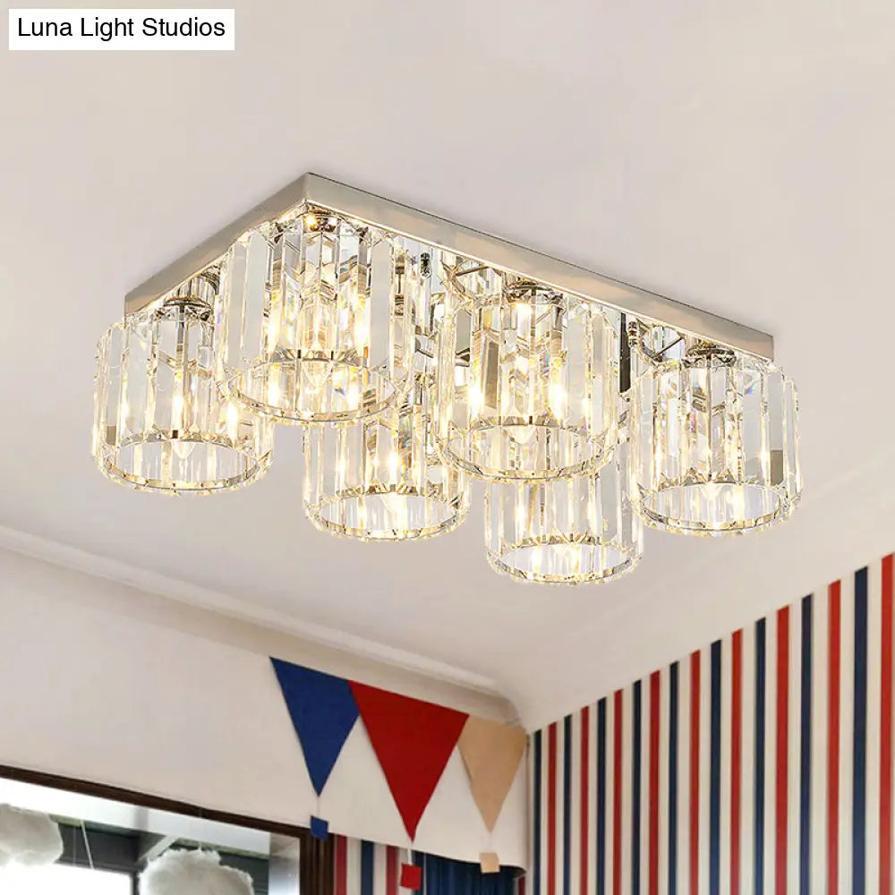 DecorBites™ DecorBites™ Modern Chrome Flush Mount Ceiling Lamp with Prismatic Crystal Bulbs