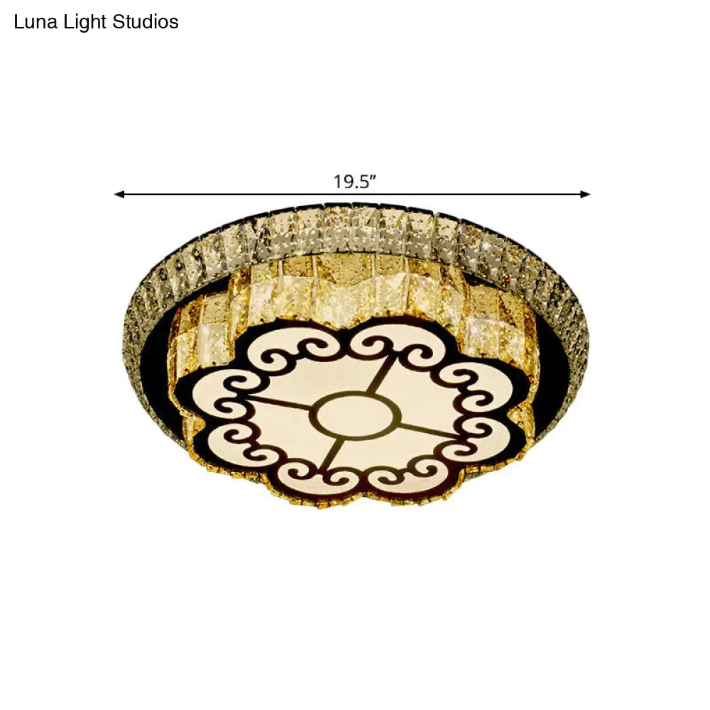 DecorBites™ DecorBites™ Modern Chrome Flush Mount Ceiling Light with Faceted Glass Floral Design for Bedroom
