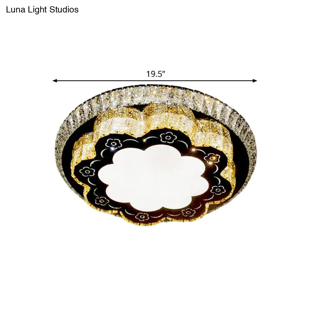 DecorBites™ DecorBites™ Modern Chrome Flush Mount Ceiling Light with Faceted Glass Floral Design for Bedroom