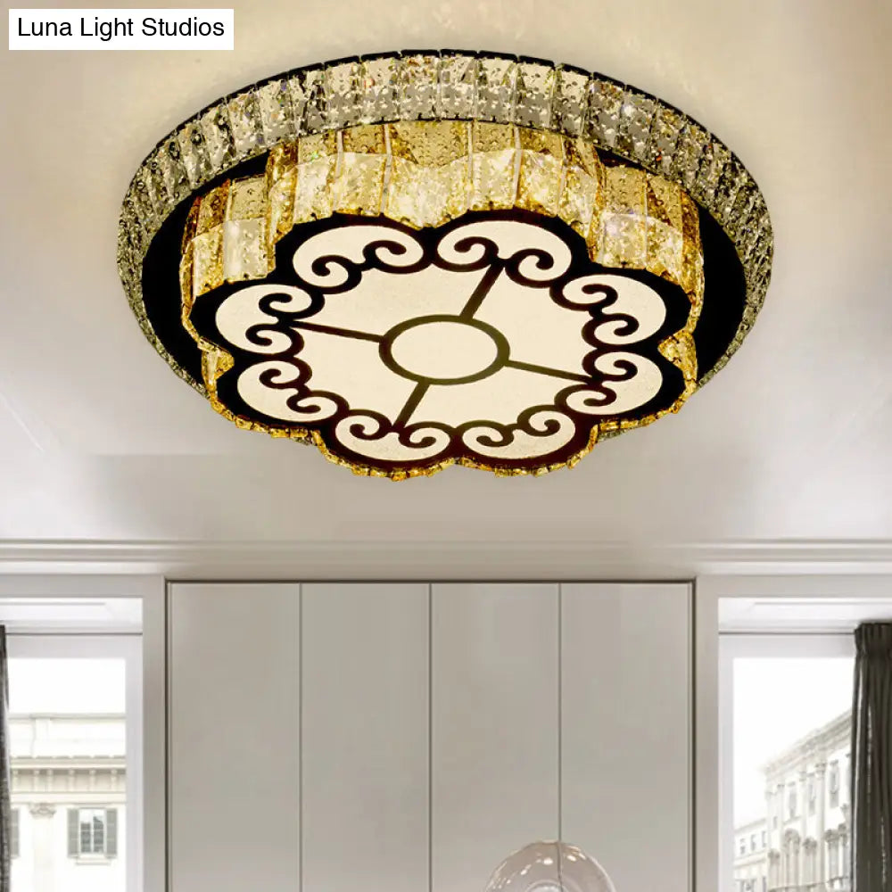 DecorBites™ DecorBites™ Modern Chrome Flush Mount Ceiling Light with Faceted Glass Floral Design for Bedroom