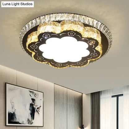 DecorBites™ DecorBites™ Modern Chrome Flush Mount Ceiling Light with Faceted Glass Floral Design for Bedroom