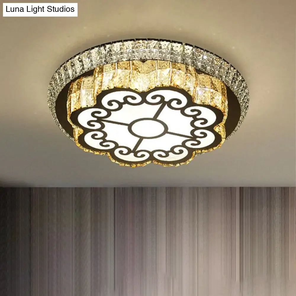 DecorBites™ DecorBites™ Modern Chrome Flush Mount Ceiling Light with Faceted Glass Floral Design for Bedroom