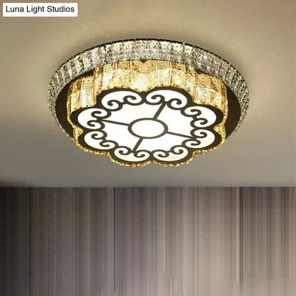 DecorBites™ DecorBites™ Modern Chrome Flush Mount Ceiling Light with Faceted Glass Floral Design for Bedroom