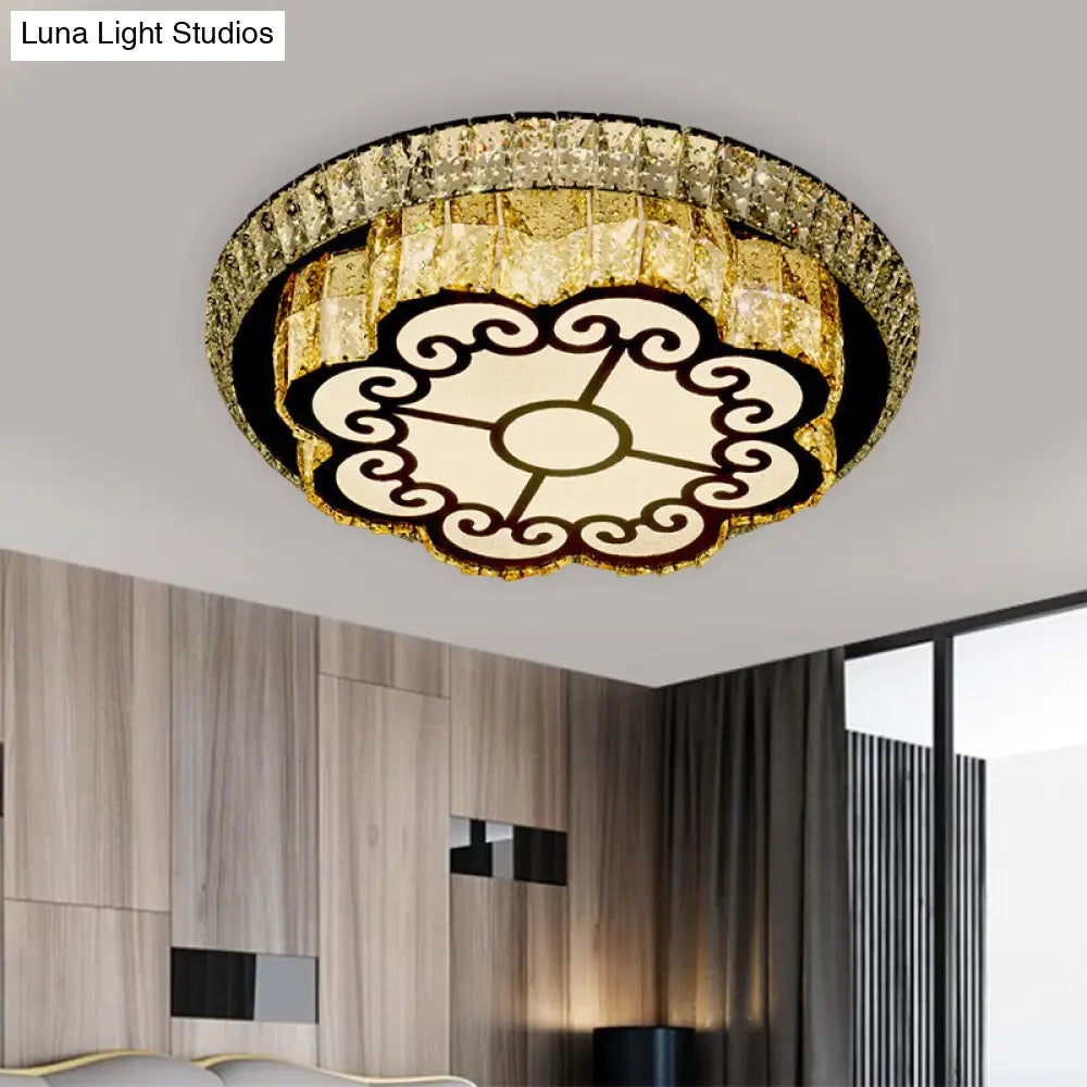 DecorBites™ DecorBites™ Modern Chrome Flush Mount Ceiling Light with Faceted Glass Floral Design for Bedroom