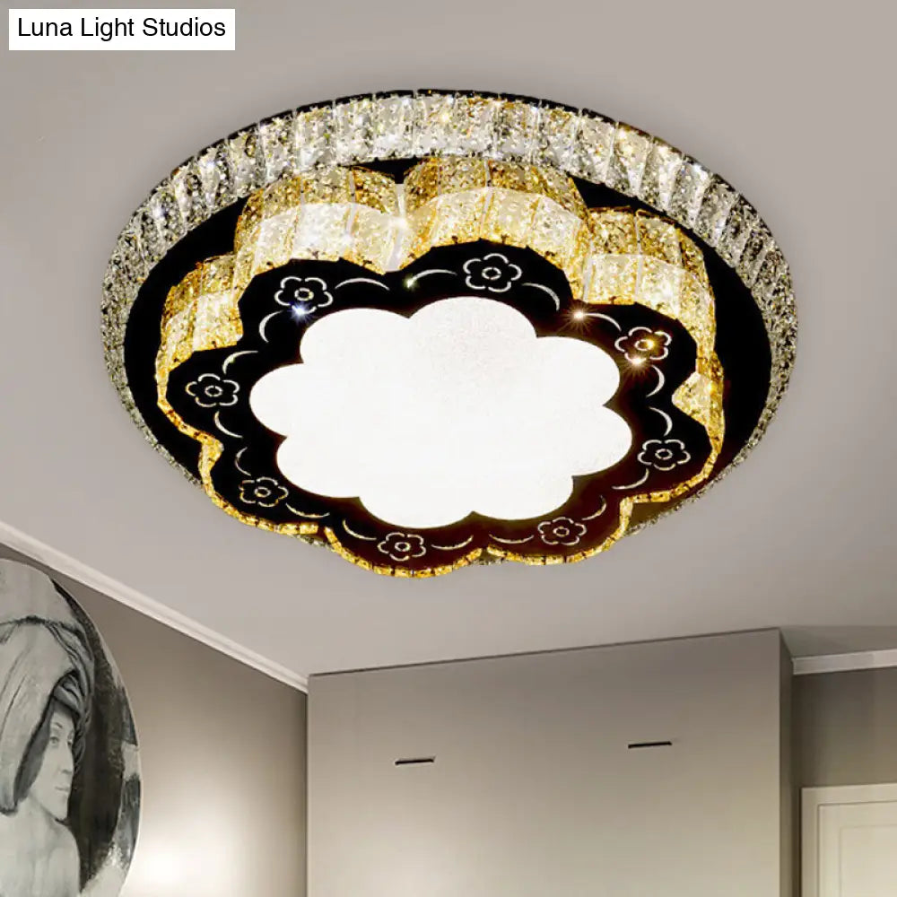 DecorBites™ DecorBites™ Modern Chrome Flush Mount Ceiling Light with Faceted Glass Floral Design for Bedroom