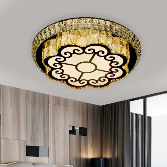 DecorBites™ DecorBites™ Modern Chrome Flush Mount Ceiling Light with Faceted Glass Floral Design for Bedroom