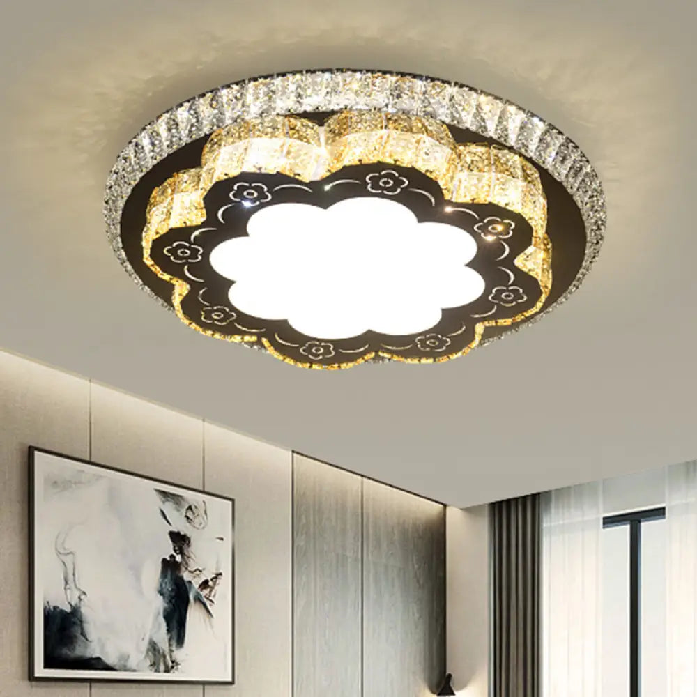 DecorBites™ DecorBites™ Modern Chrome Flush Mount Ceiling Light with Faceted Glass Floral Design for Bedroom