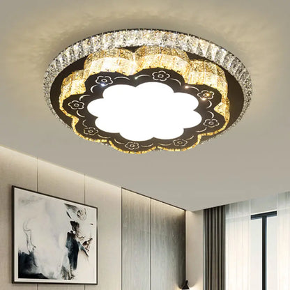 DecorBites™ DecorBites™ Modern Chrome Flush Mount Ceiling Light with Faceted Glass Floral Design for Bedroom