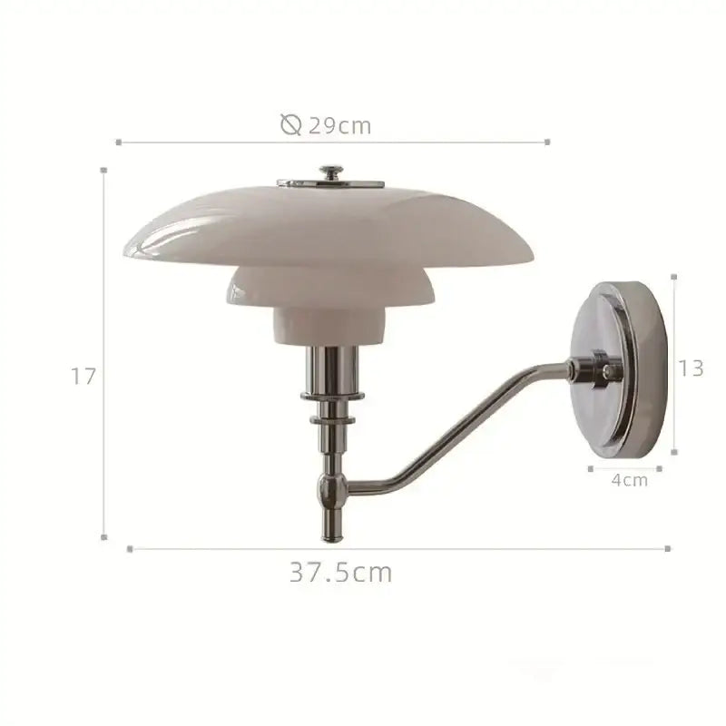 Modern chrome french glass wall lamp with cream layered glass shade and sleek chrome arm for bedroom decorbites french glass