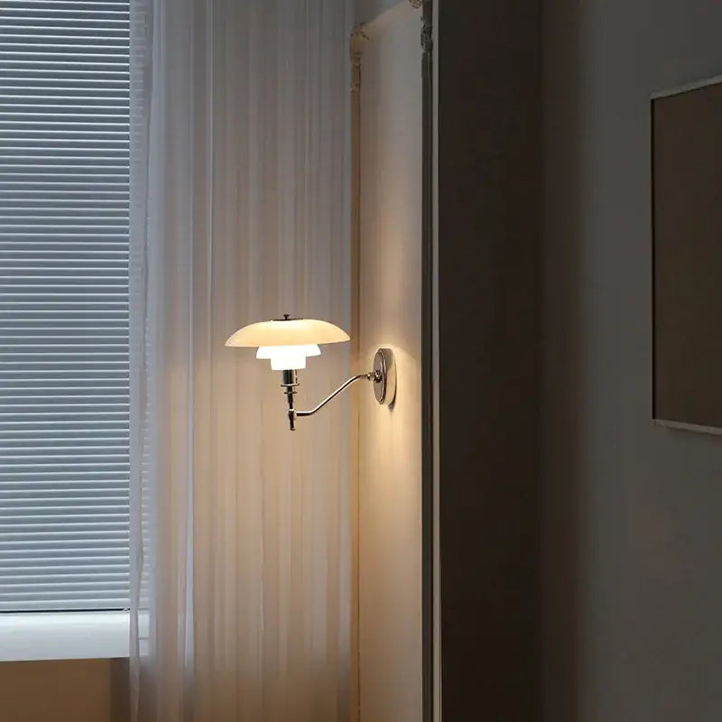 Modern chrome french glass wall lamp with polished finish and warm light for bedroom decorbites french glass sconce