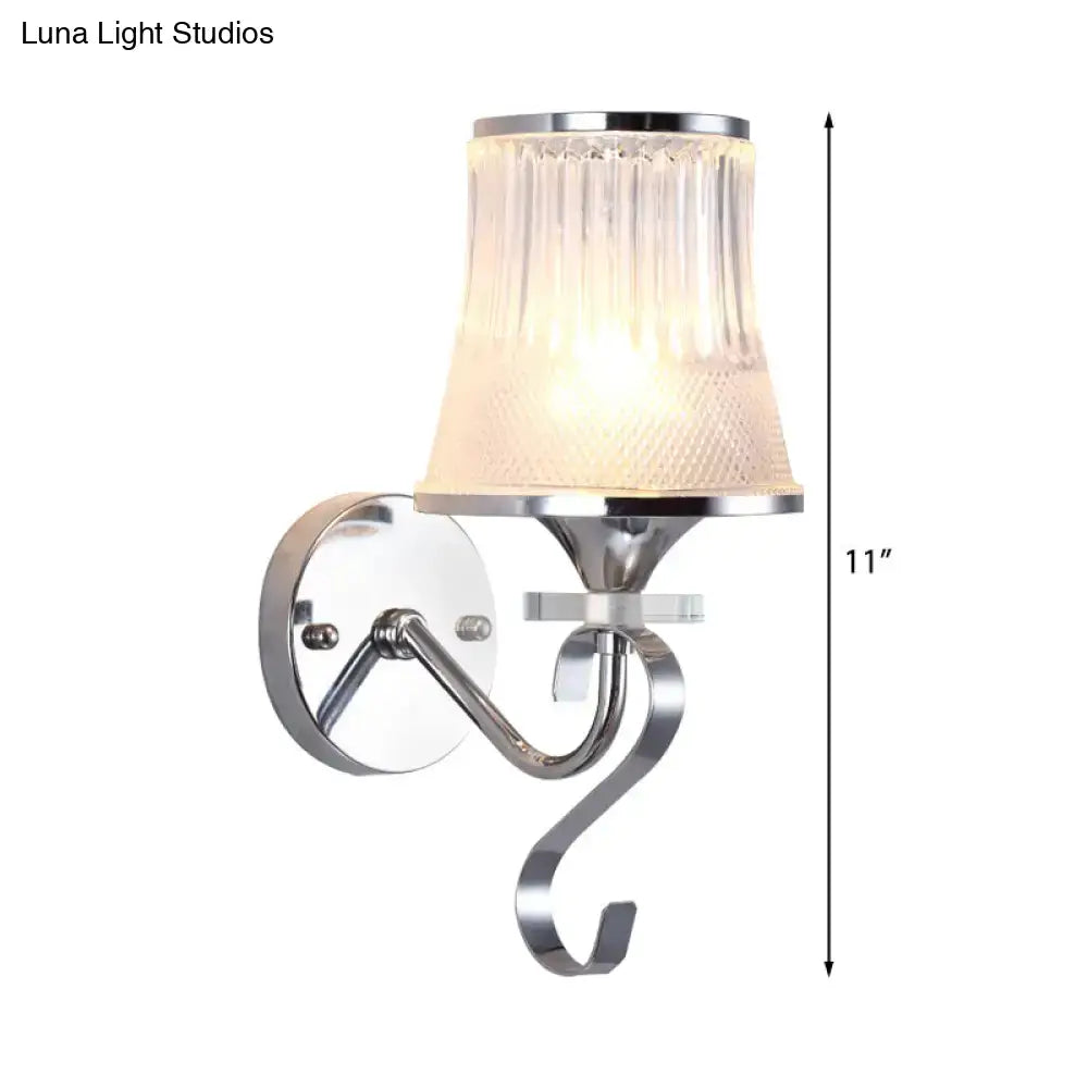 Modern chrome frosted glass wall light fixture with ribbed shade suitable for led incandescent fluorescent bulbs