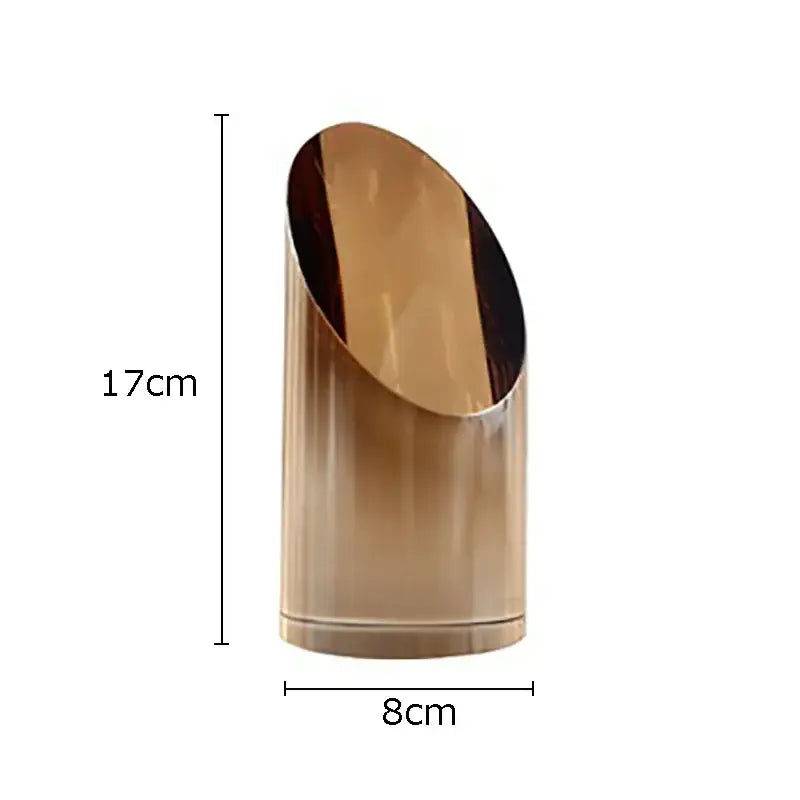 A sleek 17cm gold-toned cylindrical vase with polished finish and angled opening for decorbites geometric crystal artwork