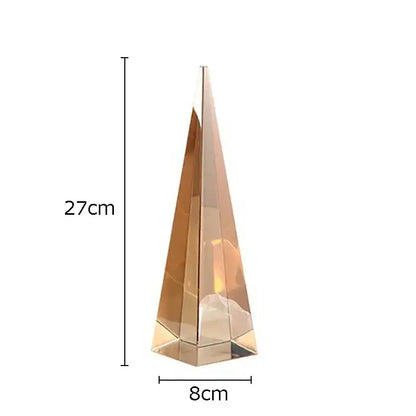 Modern chrome geometric crystal artwork polyhedron bookends with a 27cm translucent amber glass pyramid and gold finish
