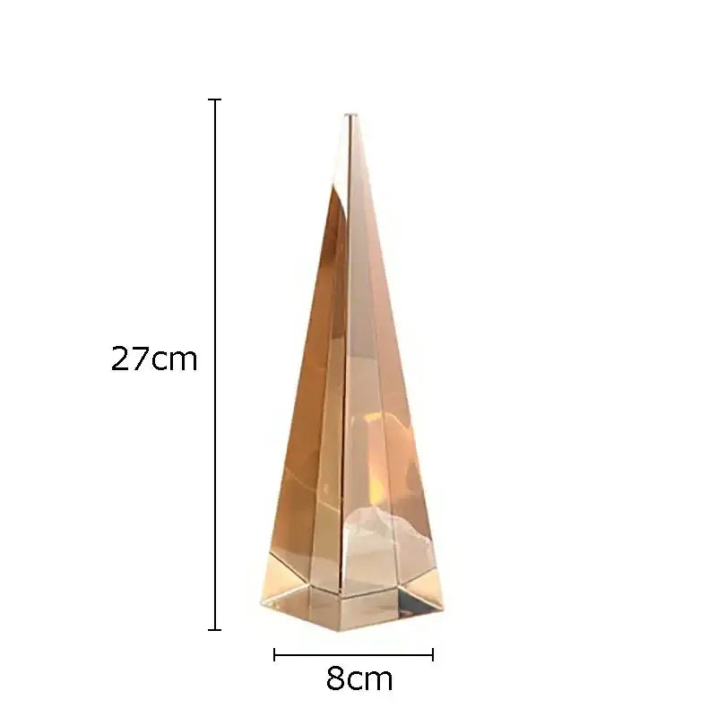 Modern chrome geometric crystal artwork polyhedron bookends with a 27cm translucent amber glass pyramid and gold finish