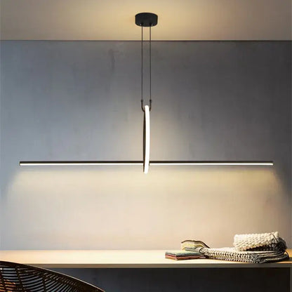 Modern chrome geometric led pendant light featuring a sleek black minimalist curved led strip with thin cables for dining room decorbites geometric led pendant