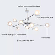 Modern chrome glass ball led chandelier with twelve spherical double-layer glass lampshades for dining room decorbites glass ball