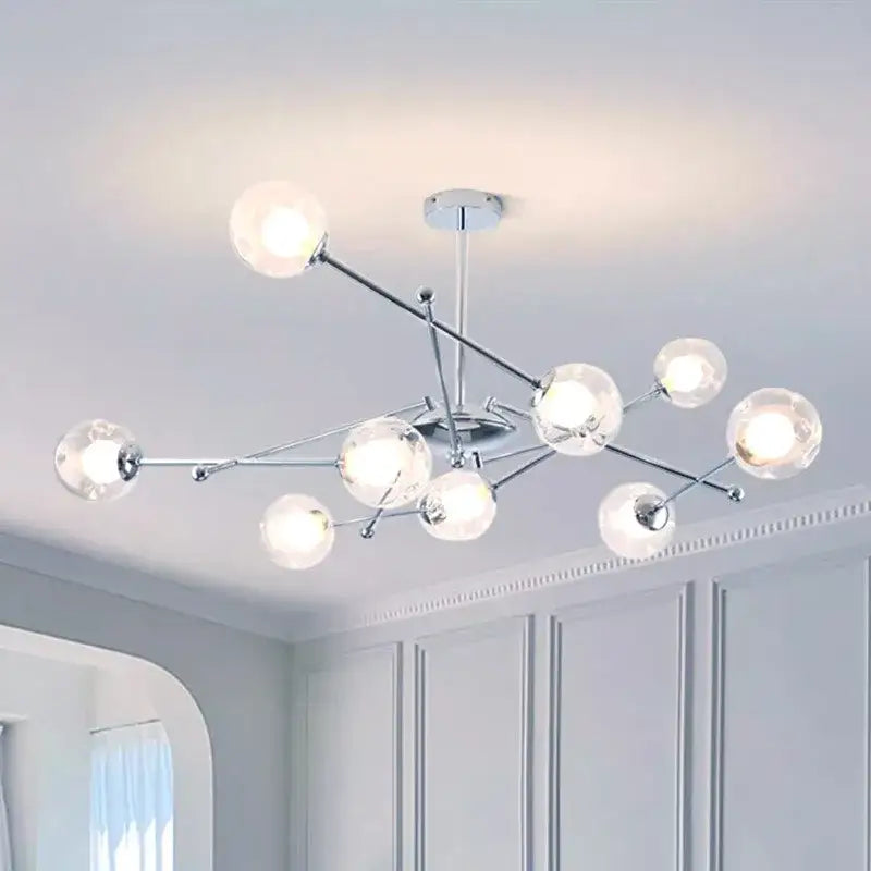 Modern chrome glass ball led chandelier with multiple clear globe bulbs for dining room pendant light decorbites glass ball
