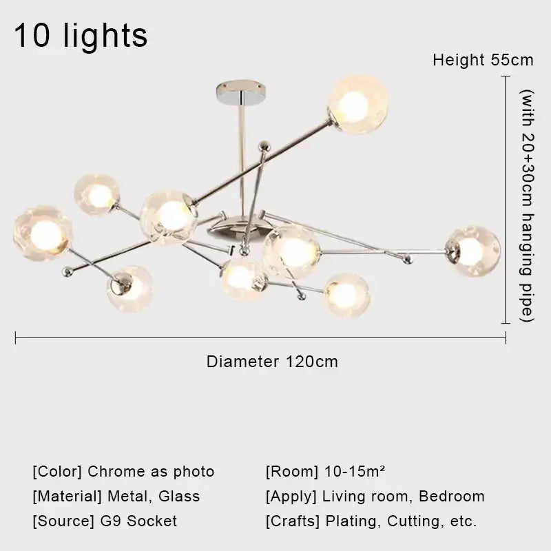 Modern chrome glass ball led chandelier with ten spherical glass globes for dining room pendant light decorbites glass ball