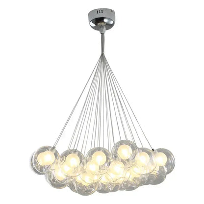 Modern chrome glass ball led chandelier with clear glass spheres emitting warm light for living room decorbites glass ball