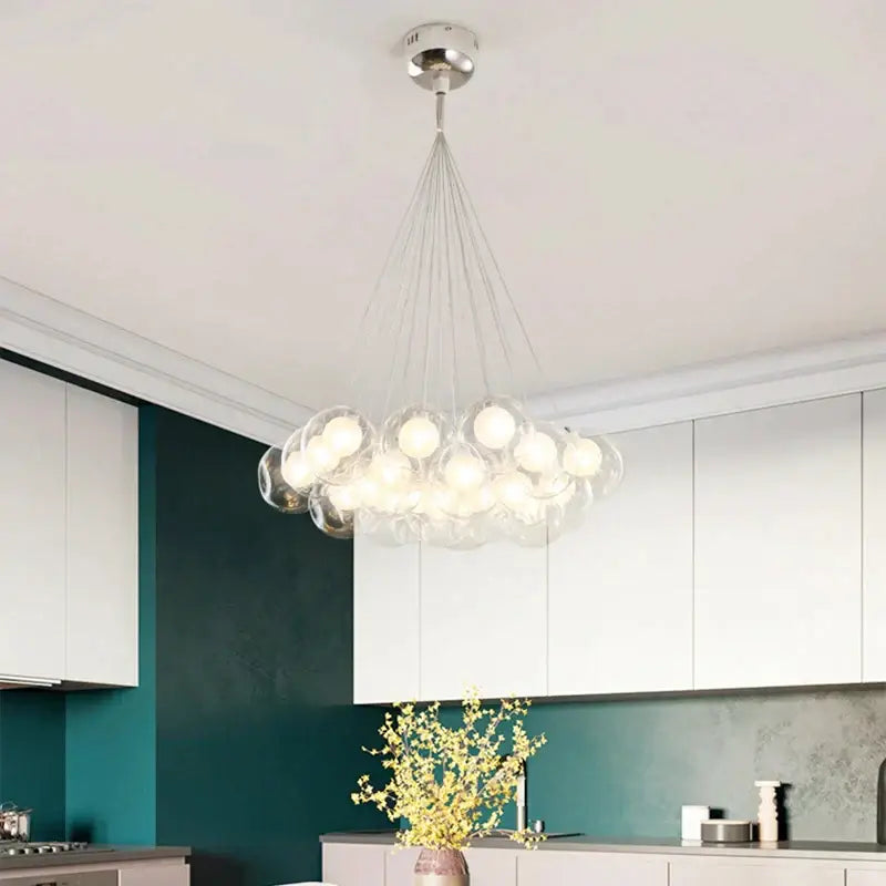 Modern chrome glass ball led chandelier with glass bubble design and chrome ceiling mount for living room decorbites glass ball