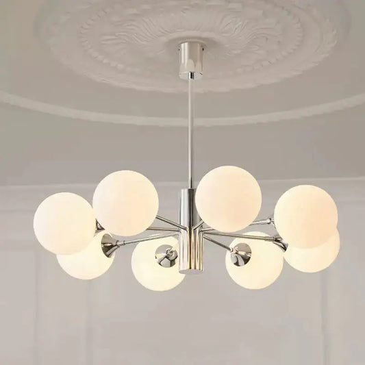 Modern chrome glass ball led chandelier with multiple frosted glass globe shades for living room lighting decorbites glass ball
