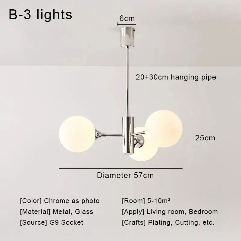 Modern chrome glass ball led chandelier with three spherical bulbs for living room decorbites glass ball lighting