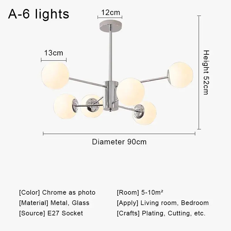 Modern chrome glass ball led chandelier with six frosted glass globes for living room decorbites glass ball light