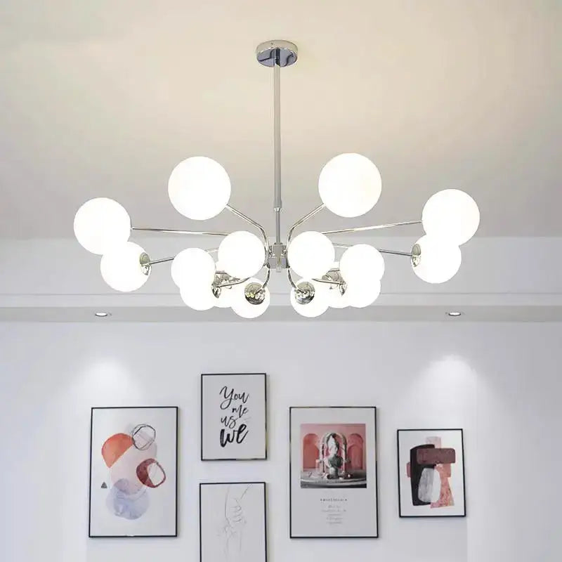 Modern chrome glass ball led chandelier with frosted glass globe bulbs for stylish living room decorbites glass ball lighting