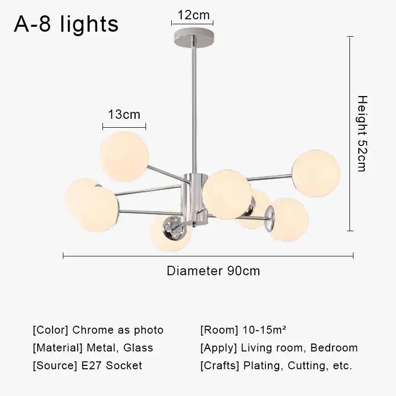 Modern chrome glass ball led chandelier with eight frosted glass globe lights for living room decorbites glass ball lighting
