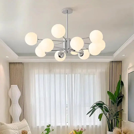 Modern chrome glass ball led chandelier with frosted glass globe shades for living room decorbites glass ball lighting