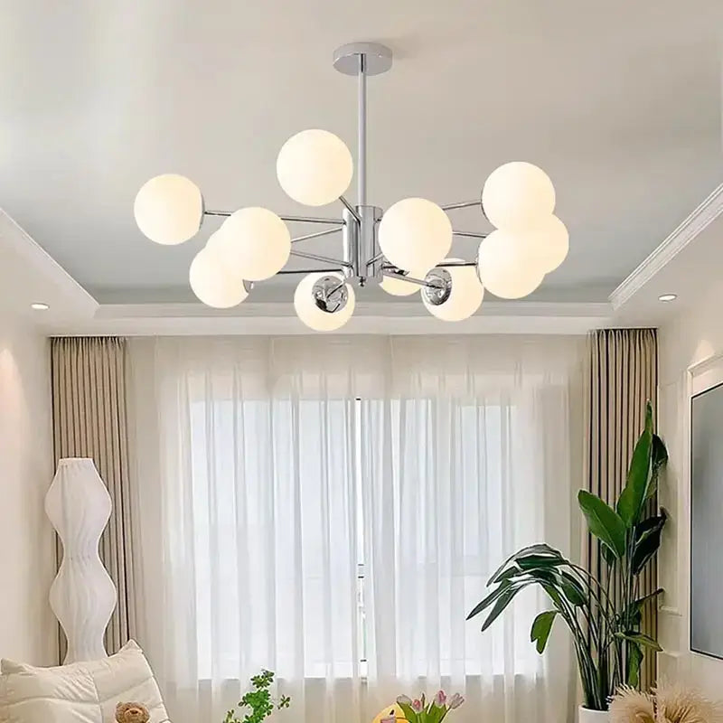 Modern chrome glass ball led chandelier with frosted glass globe shades for living room decorbites glass ball lighting