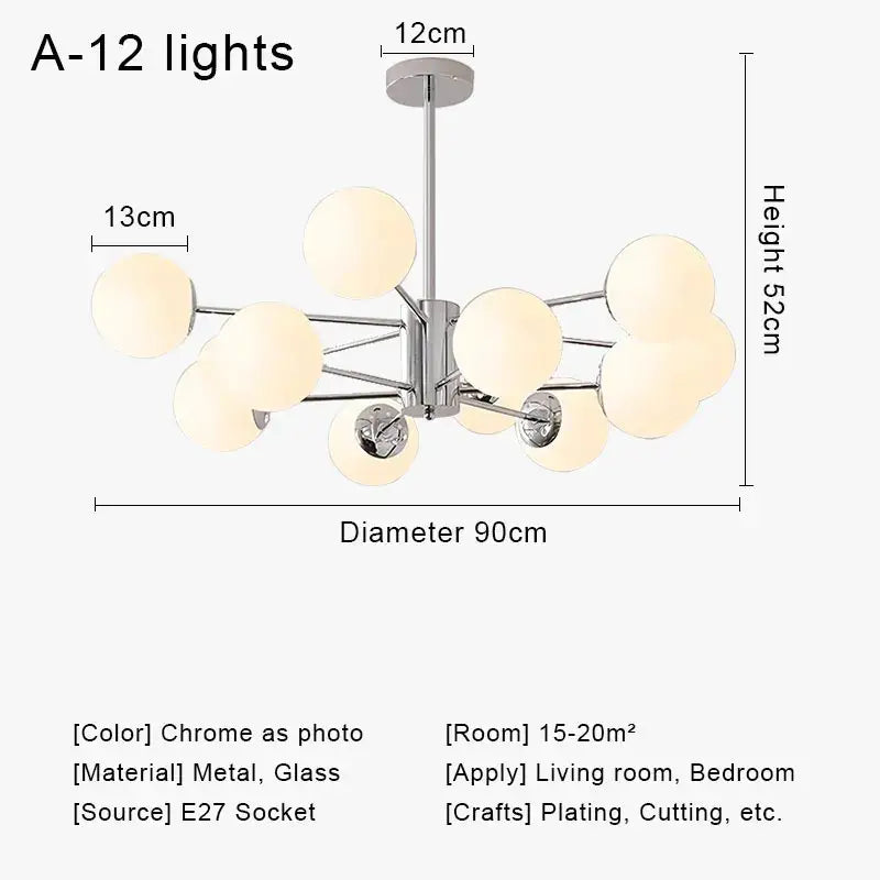Modern chrome glass ball led chandelier with twelve frosted glass globe bulbs for living room decorbites glass ball design