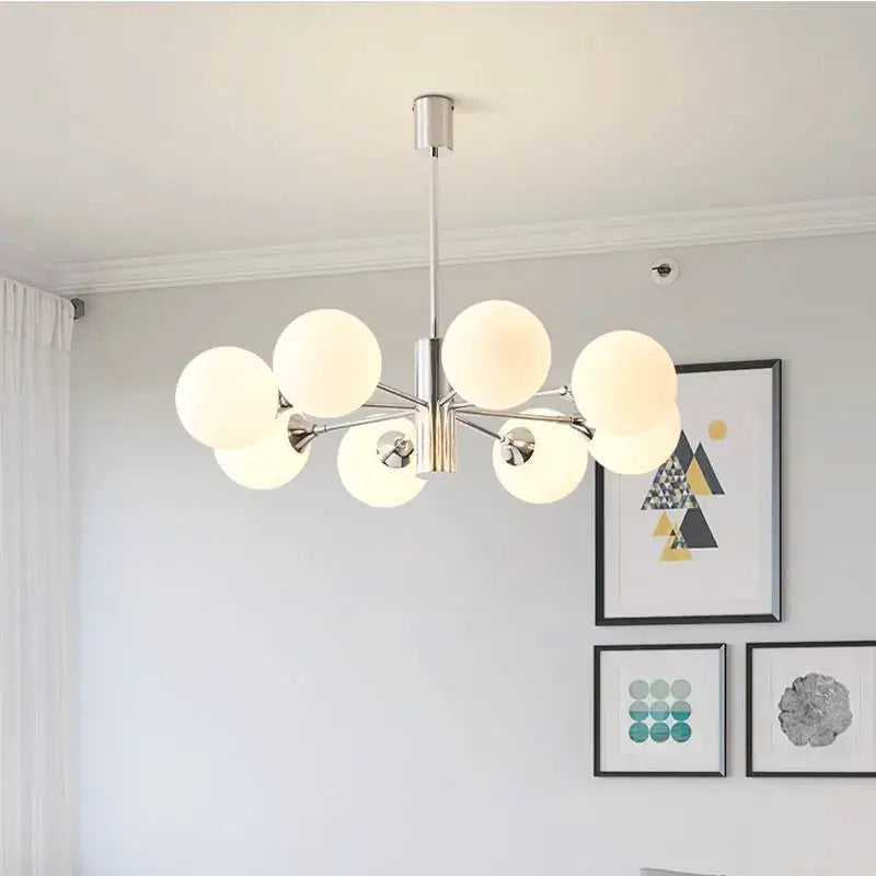 Modern chrome glass ball led chandelier with multiple frosted glass globe shades for living room decorbites glass ball