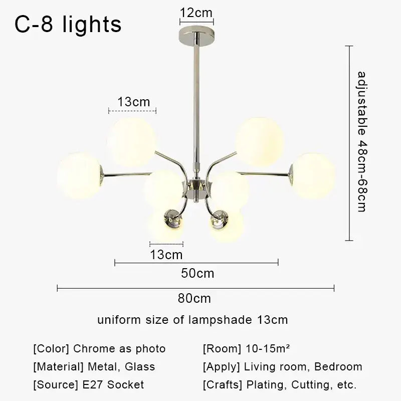 Modern chrome glass ball led chandelier with eight 13cm spherical glass lampshades for living room decorbites glass ball